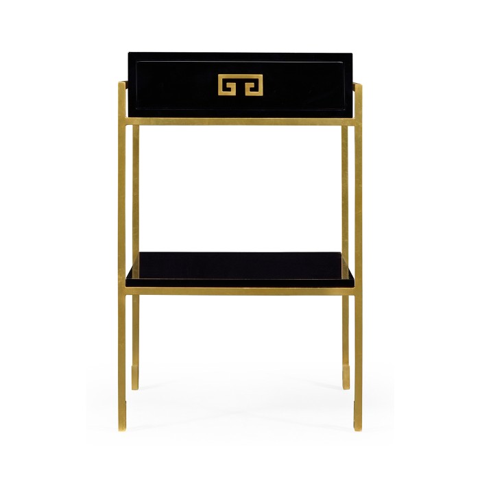 Gilded Iron End Table with Smoky Black Drawer