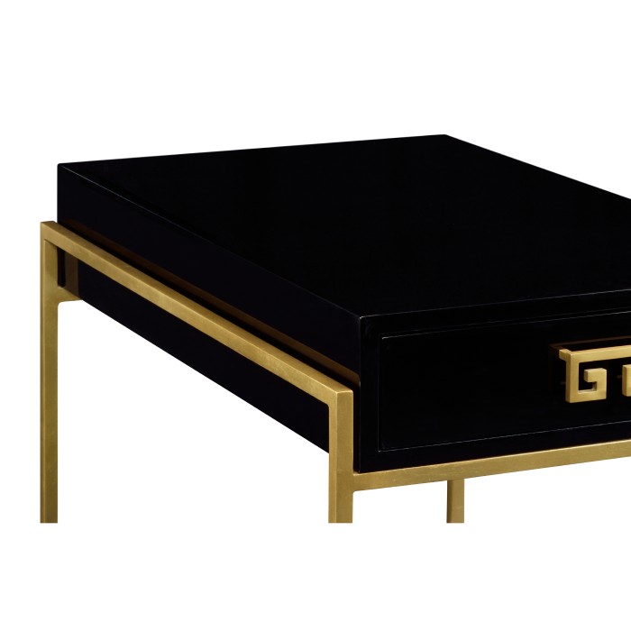 Gilded Iron End Table with Smoky Black Drawer
