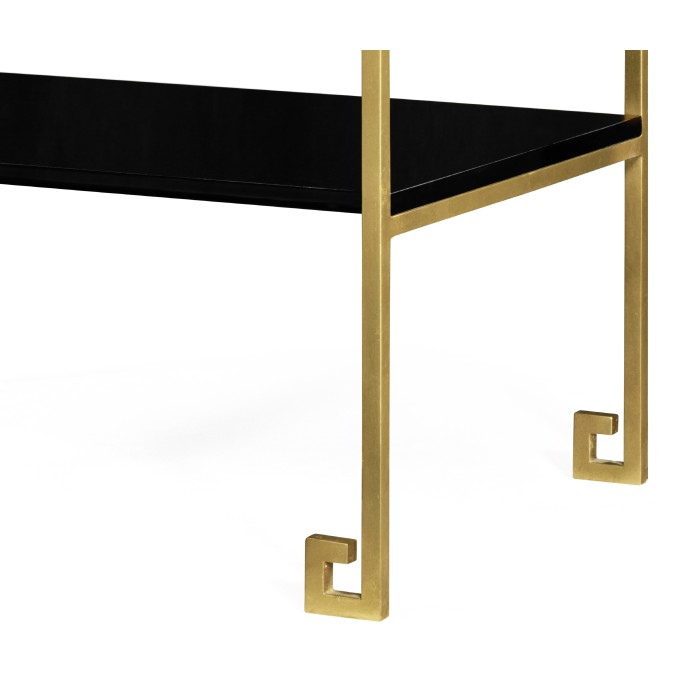 Gilded Iron End Table with Smoky Black Drawer