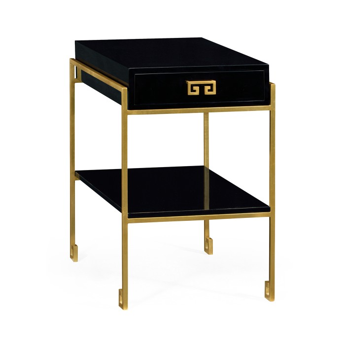 Gilded Iron End Table with Smoky Black Drawer