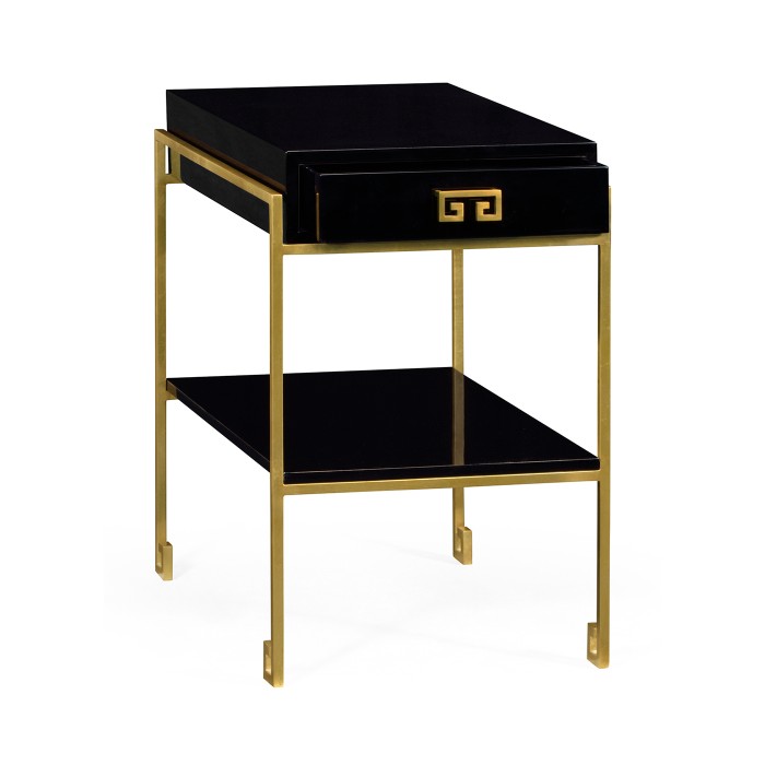 Gilded Iron End Table with Smoky Black Drawer