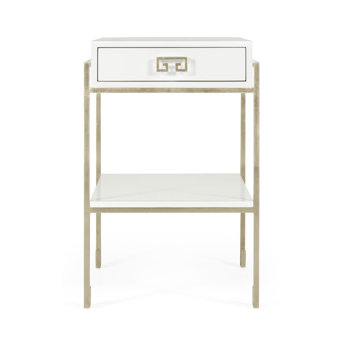 Silver Iron End Table with Biancaneve Drawer