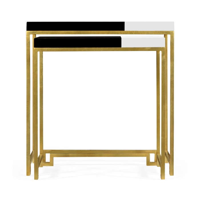 Gilded Iron Nesting Table with Smoky Black and Biancaneve Top