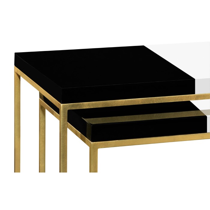 Gilded Iron Nesting Table with Smoky Black and Biancaneve Top