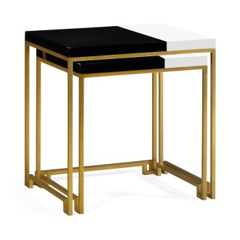 Gilded Iron Nesting Table with Smoky Black and Biancaneve Top