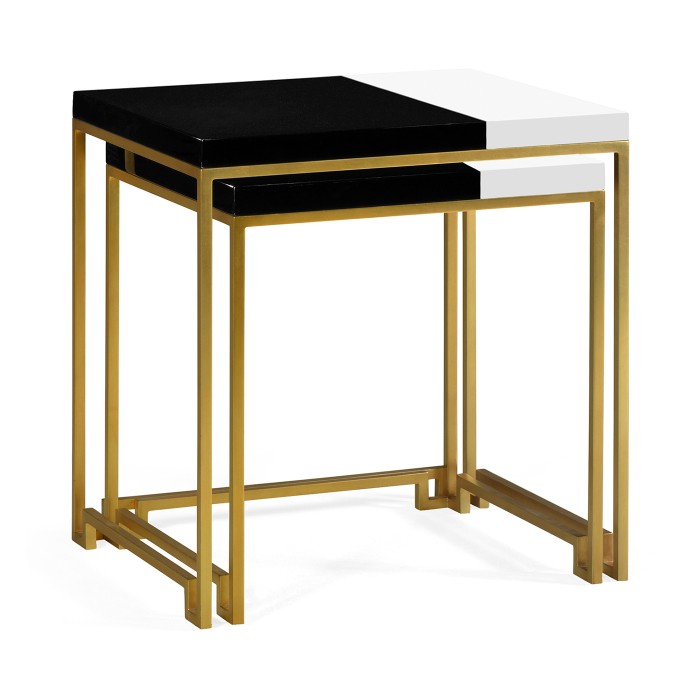Gilded Iron Nesting Table with Smoky Black and Biancaneve Top