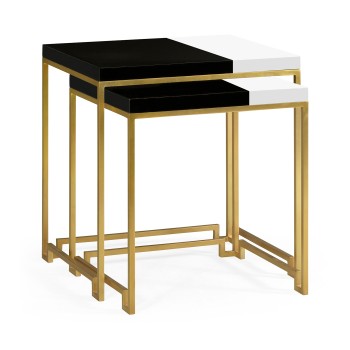 Gilded Iron Nesting Table with Smoky Black and Biancaneve Top
