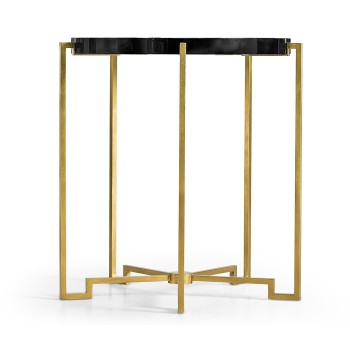 Gilded Iron Round Lamp Table with Smoky Black Top
