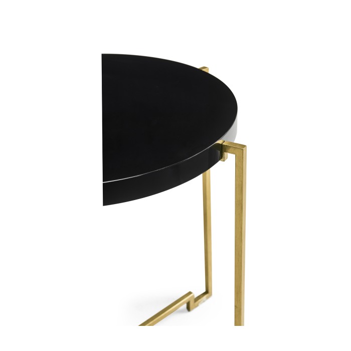 Gilded Iron Round Lamp Table with Smoky Black Top