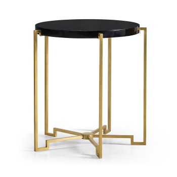 Gilded Iron Round Lamp Table with Smoky Black Top