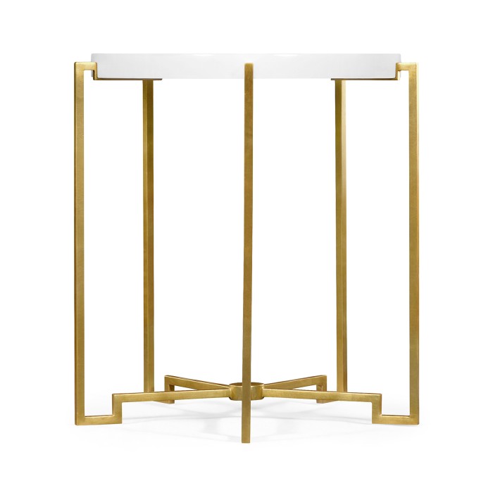 Gilded Iron Round Lamp Table with Biancaneve Top