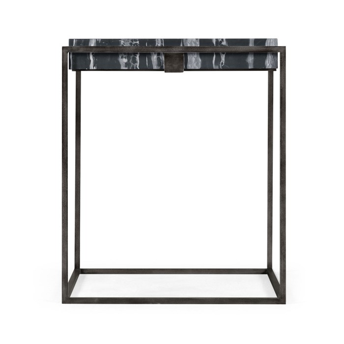 Square Iron End Table with a Black Marble Top