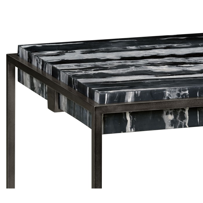 Square Iron End Table with a Black Marble Top