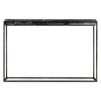 Rectangular Iron Console Table with a Black Marble Top