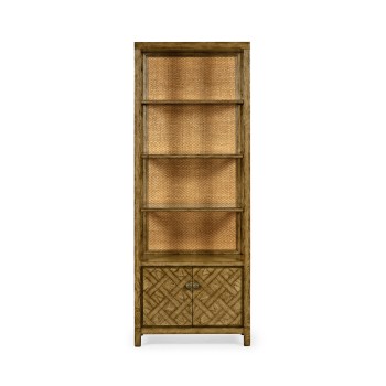 Narrow Light Brown Chestnut & Rattan Four-Tier Étagère