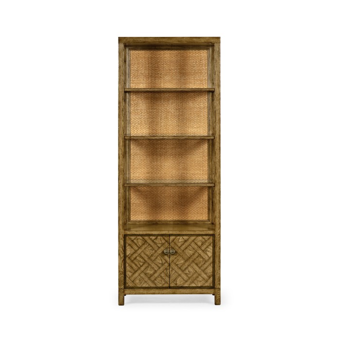 Narrow Light Brown Chestnut & Rattan Four-Tier Étagère
