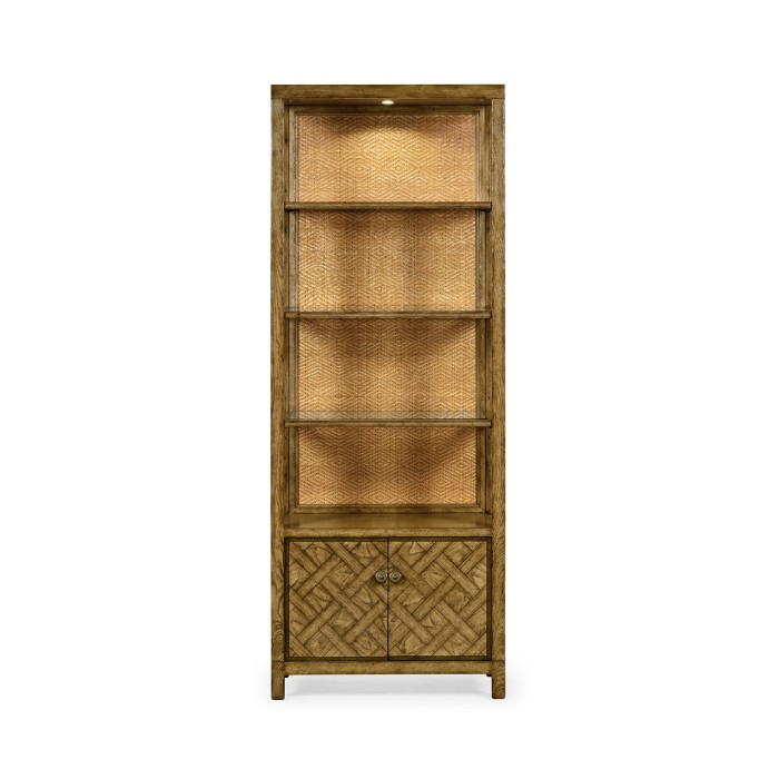 Narrow Light Brown Chestnut & Rattan Four-Tier Étagère