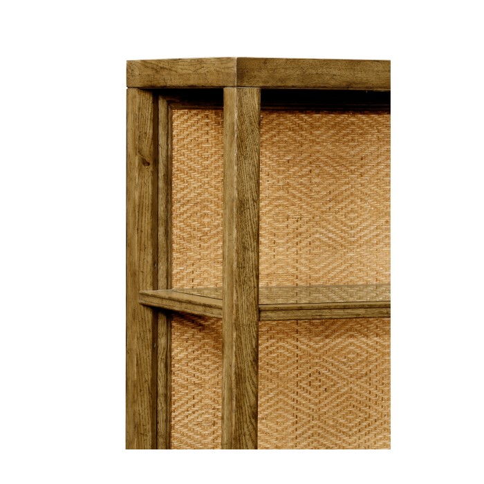 Narrow Light Brown Chestnut & Rattan Four-Tier Étagère