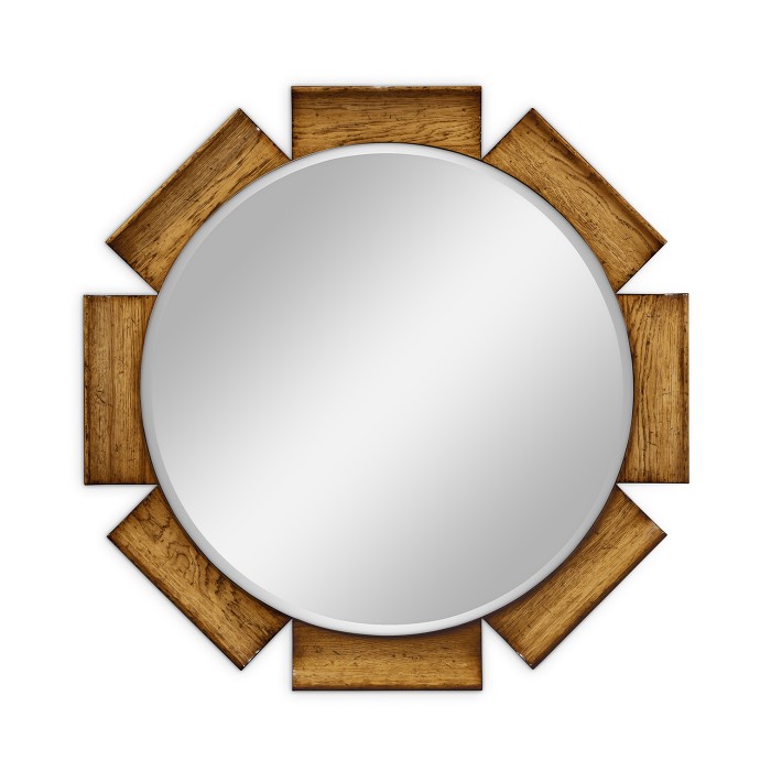 Round Porthole Light Brown Chestnut Mirror