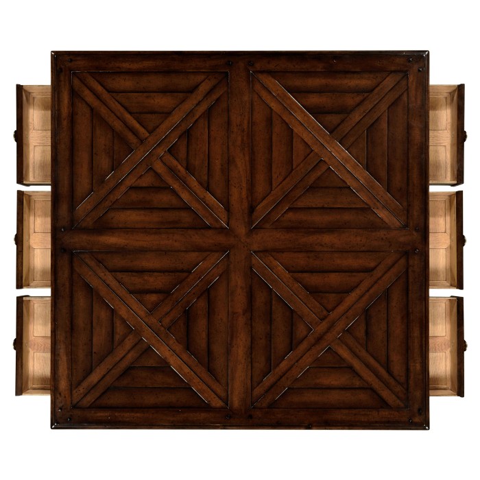 Square parquet coffee table with 14 drawers