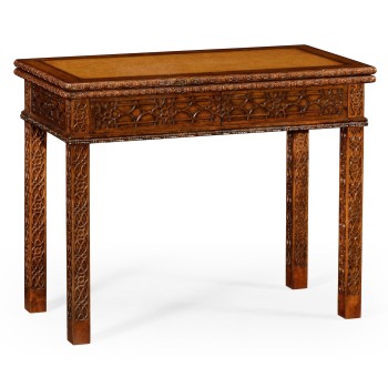 Leather & walnut games table