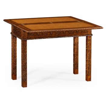 Leather & walnut games table