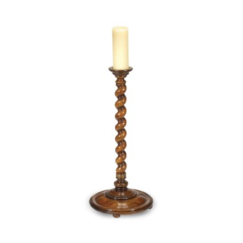 Short Twisted Walnut Floor Standing Candlestick