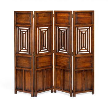 Walnut four panel floor screen