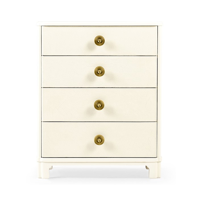 Ivory & Crackle Ceramic Lacquered Chest of Four Drawers