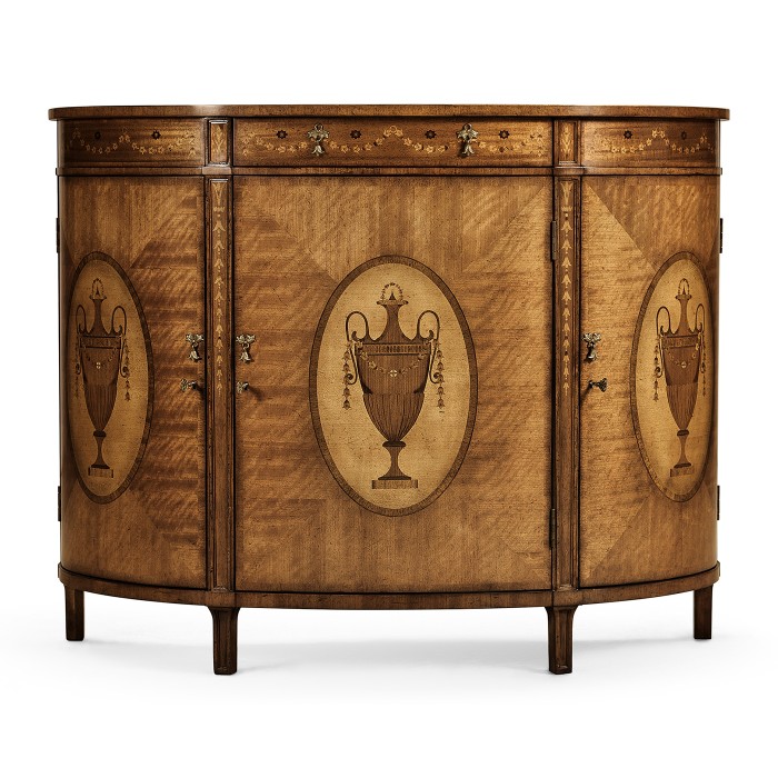 Adam Style Satinwood & Marquetry Demilune Cabinet