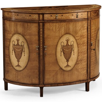 Adam Style Satinwood & Marquetry Demilune Cabinet