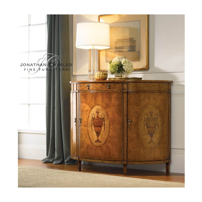 Adam Style Satinwood & Marquetry Demilune Cabinet
