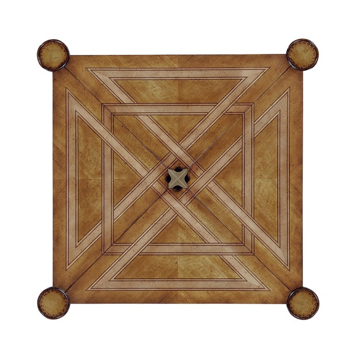 Walnut Leather Games Table with Geometric Inlays