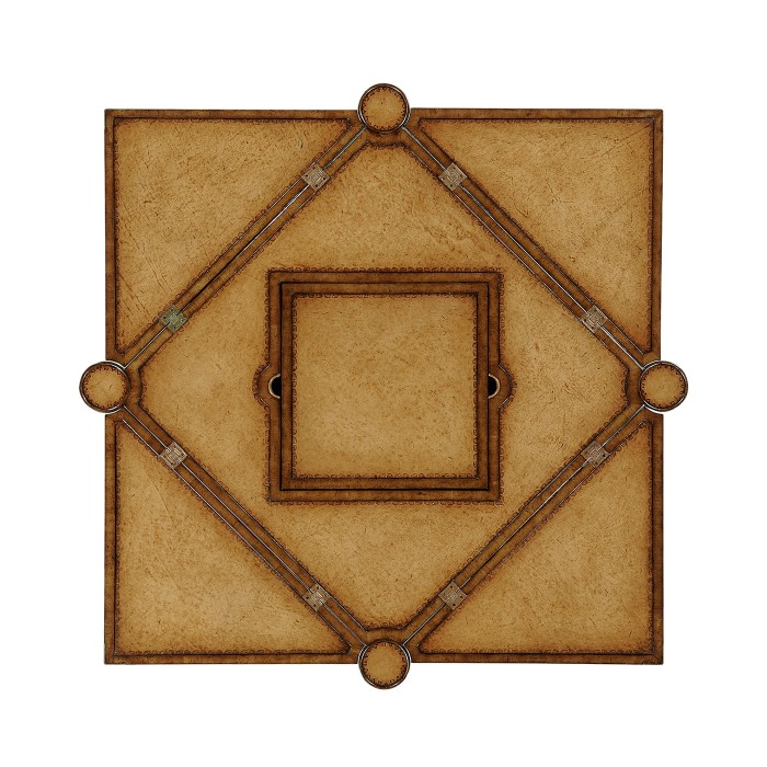 Walnut Leather Games Table with Geometric Inlays