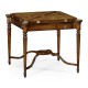 Walnut Leather Games Table with Geometric Inlays
