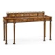Crotch walnut buffet or serving table with brass gallery