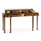 Crotch walnut buffet or serving table with brass gallery