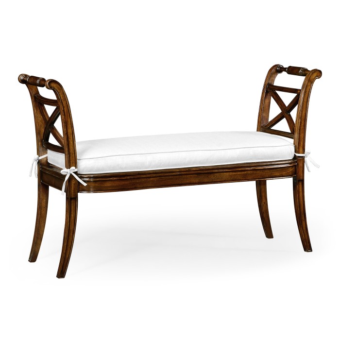 Regency Walnut Bench with High Cross Arms