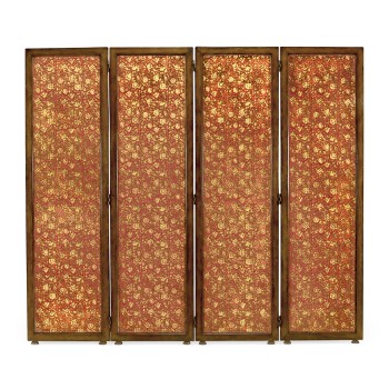 Red Chinoiserie four panel screen