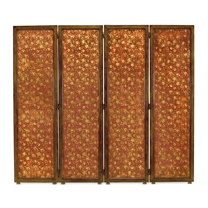 Red Chinoiserie four panel screen
