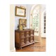 Distressed walnut six drawer chest with square brass handles