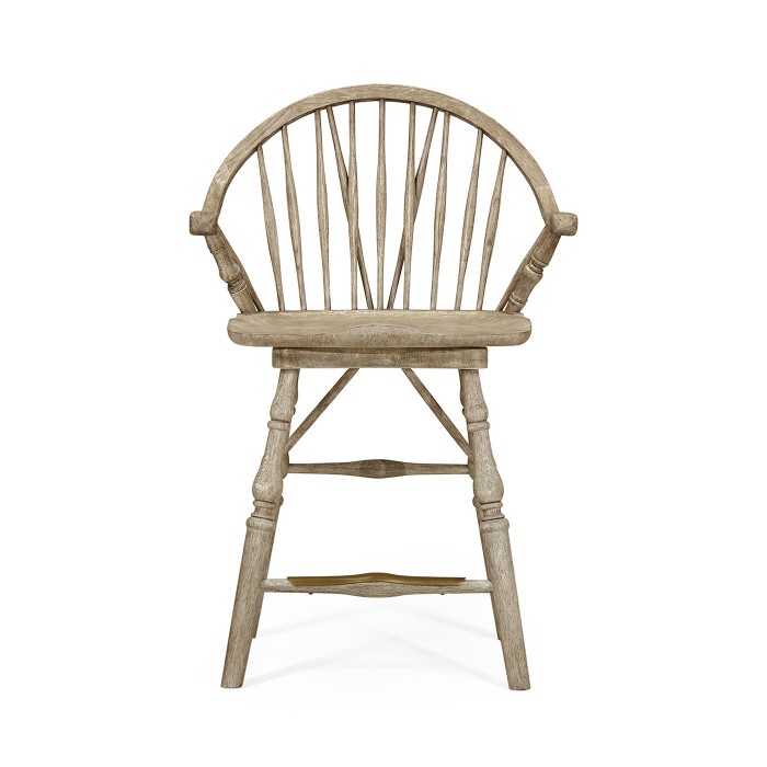 Windsor Style Grey Oak Arm Chair Counter Stool