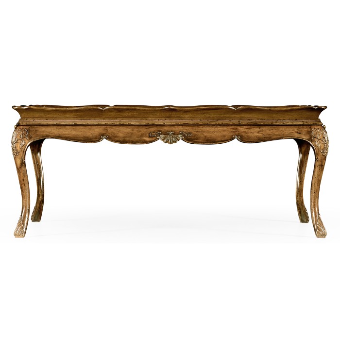 Rectangular satinwood coffee table with carved raised top