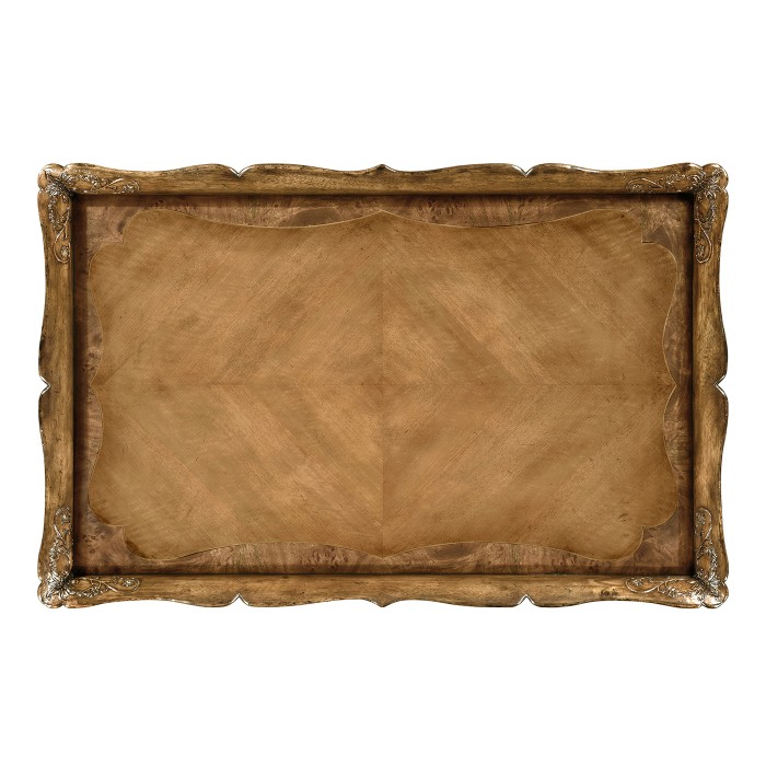 Rectangular satinwood coffee table with carved raised top