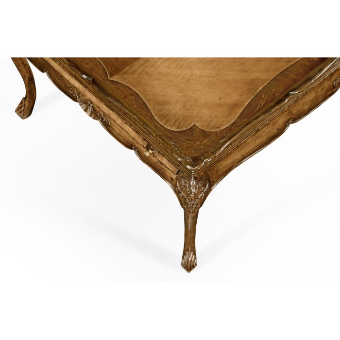 Rectangular satinwood coffee table with carved raised top