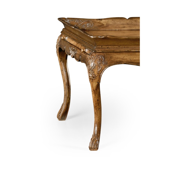 Rectangular satinwood coffee table with carved raised top