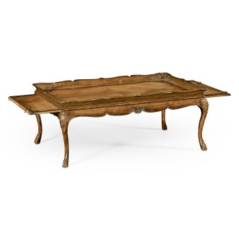 Rectangular satinwood coffee table with carved raised top