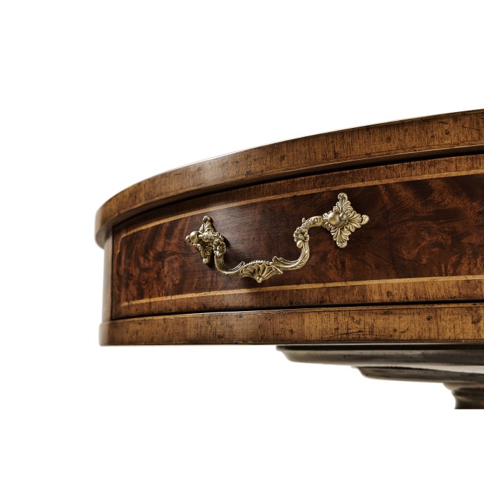 Mahogany Drum Table (Green Leather)