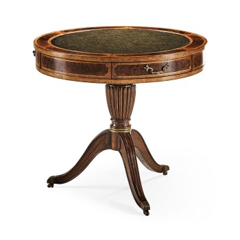 Mahogany Drum Table (Green Leather)