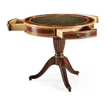 Mahogany Drum Table (Green Leather)
